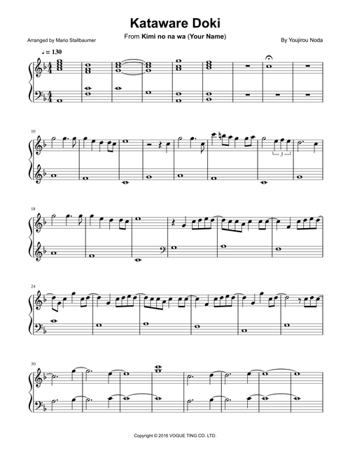 Kataware Doki (Arr. Mario Stallbaumer) - Radwimps (Easy Piano)