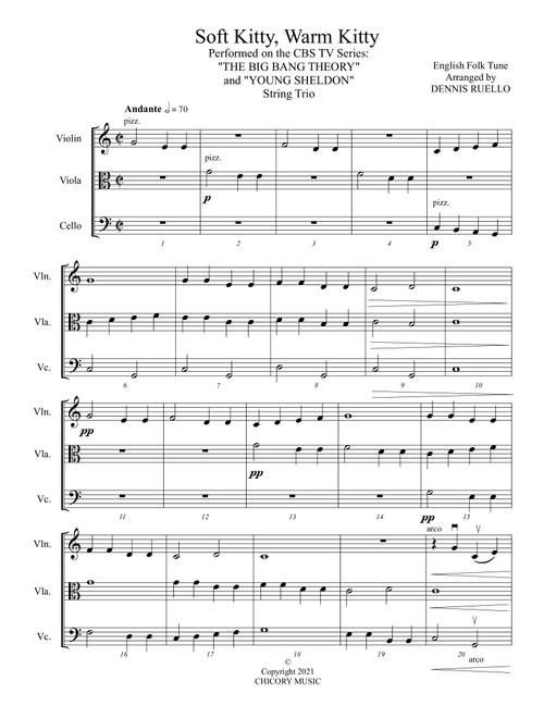 Soft Kitty, Warm Kitty - Performed on the CBS TV Series: "THE BIG BANG THEORY" and "YOUNG SHELDON" - (Arr. Dennis Ruello) - Traditional English Tune (String Ensemble)