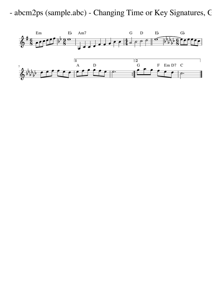 Sample tune abcm2ps (sample.abc) Changing Time or Key Signatures