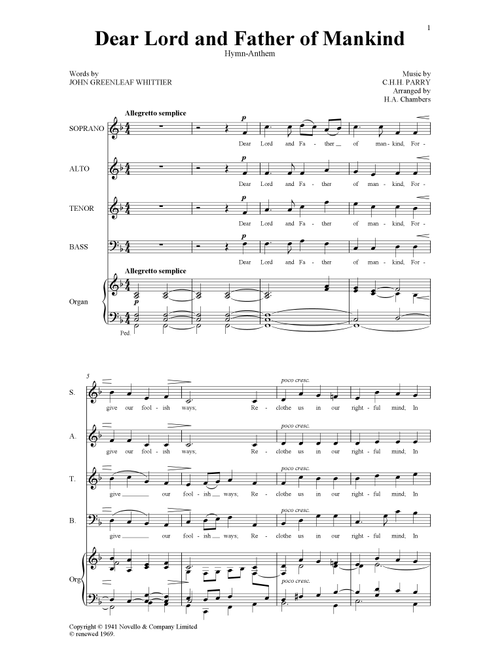 Dear Lord And Father Of Mankind (Ed. H.A. Chambers) - John Greenleaf Whittier (Choral, SATB)