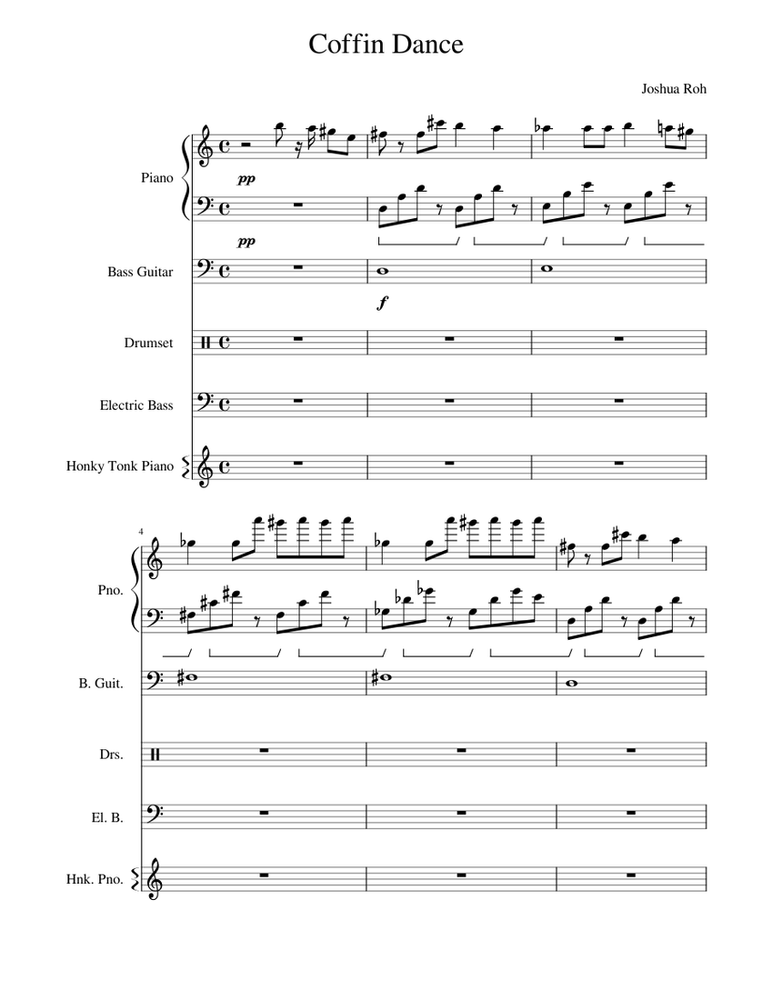 Coffin_Dance Sheet music for Piano, Bass guitar, Drum group (Mixed