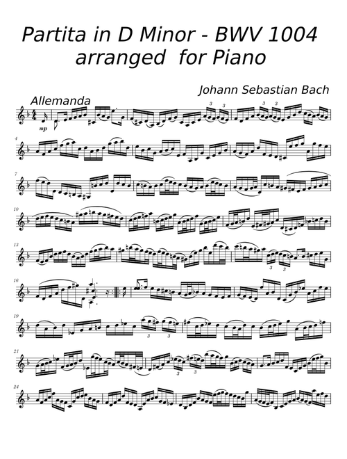 Violin Partita No.2 in D minor, BWV 1004 – Johann Sebastian Bach arranged for Piano