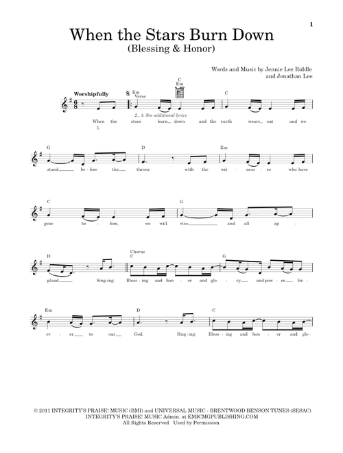 When The Stars Burn Down (Blessing & Honor) - Jennie Lee Riddle (Easy Guitar)