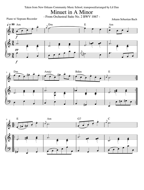 Or.Suite No.2 Bm | BWV1067 | Piano + Soprano Recorder