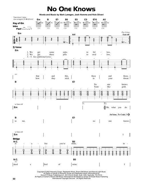 No One Knows - Queens Of The Stone Age (Guitar Lead Sheet)