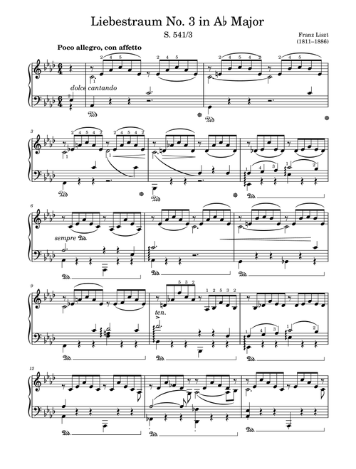 Liebestraum No. 3, in A♭ Major S.541, Liszt, Original for Piano Solo With Fingering (Arr. poon) - Franz Liszt (Piano Solo)