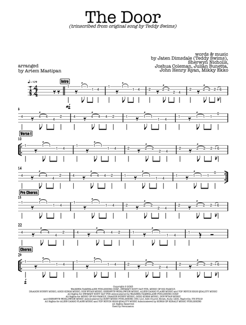 The Door (Arr. Artem Mastipan) - Teddy Swims (Bass Tab)