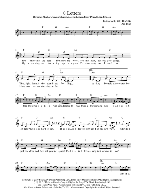 8 Letters (Arr. Ed.CAL) - Why Don'T We (Piano Vocal)