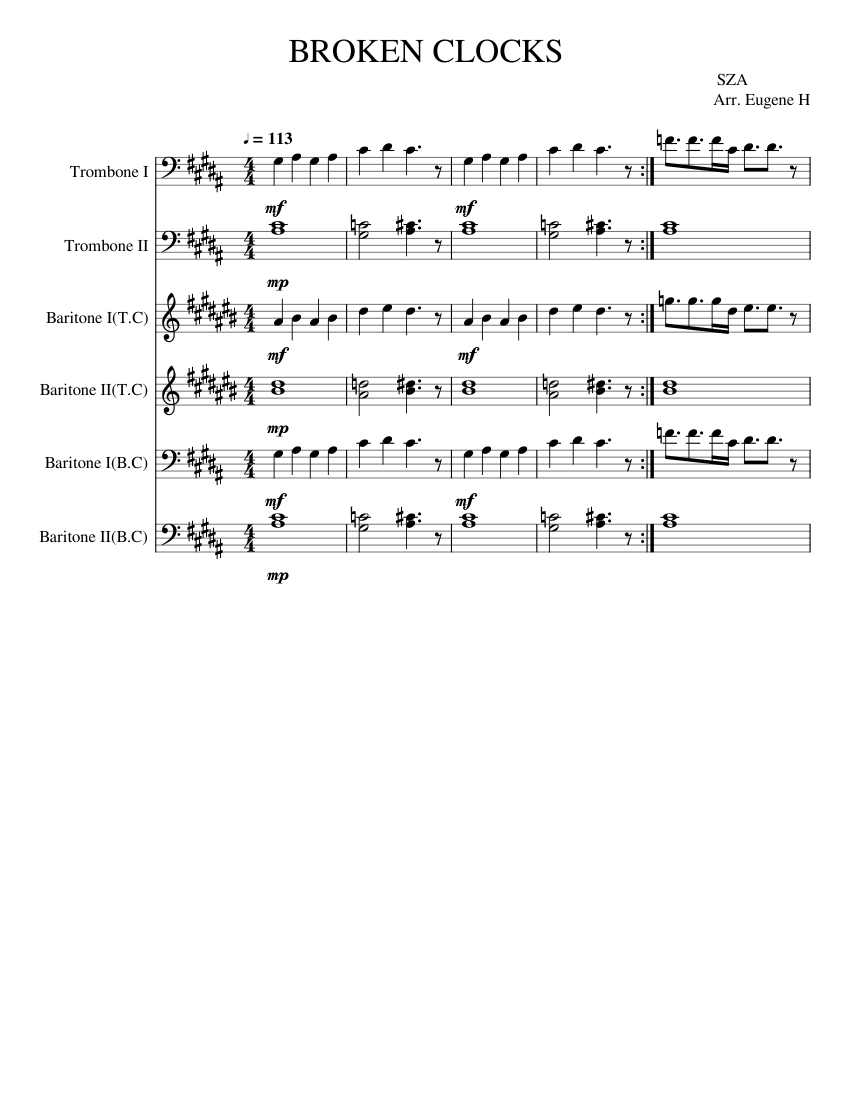 BROKEN CLOCKS Sheet music for Trombone, Euphonium (Brass Ensemble