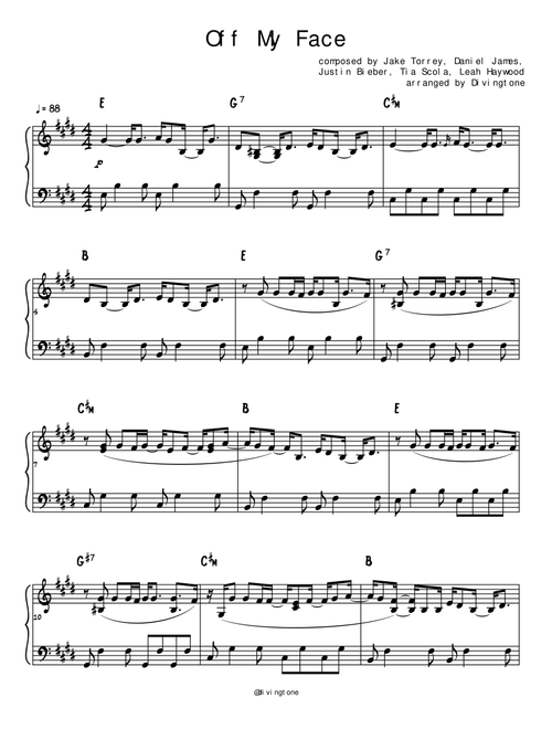 Off My Face (Arr. Divingtone) - Justin Bieber (Piano Solo)