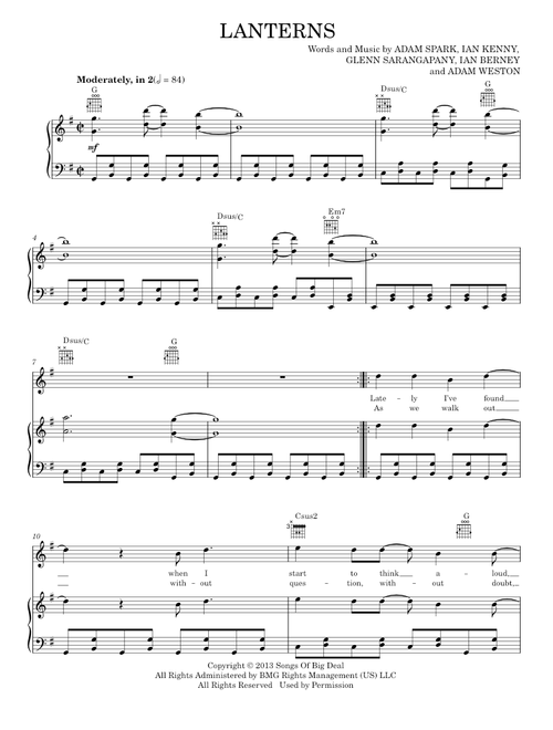 Lanterns - Birds of Tokyo (Piano-Vocal-Guitar)