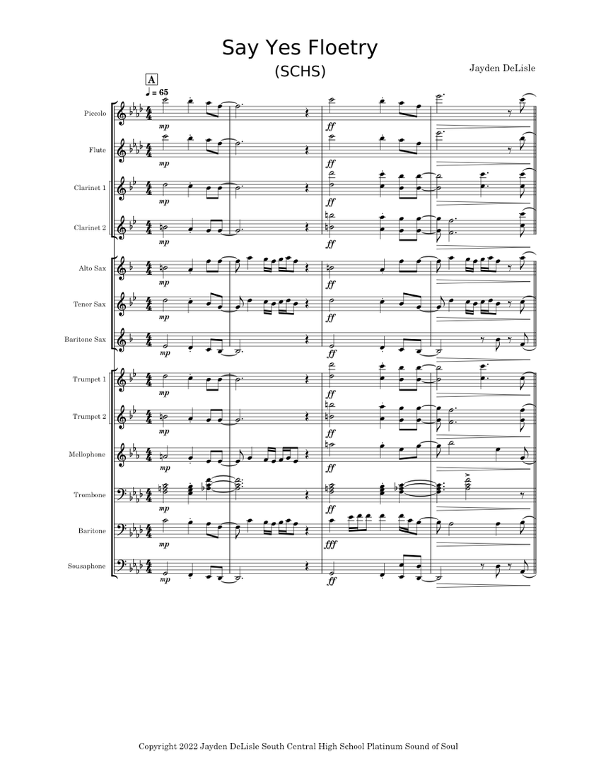 Yes Instruments Say Yes Sheet Music for Trombone, Flute piccolo, Flute, Clarinet in b ...