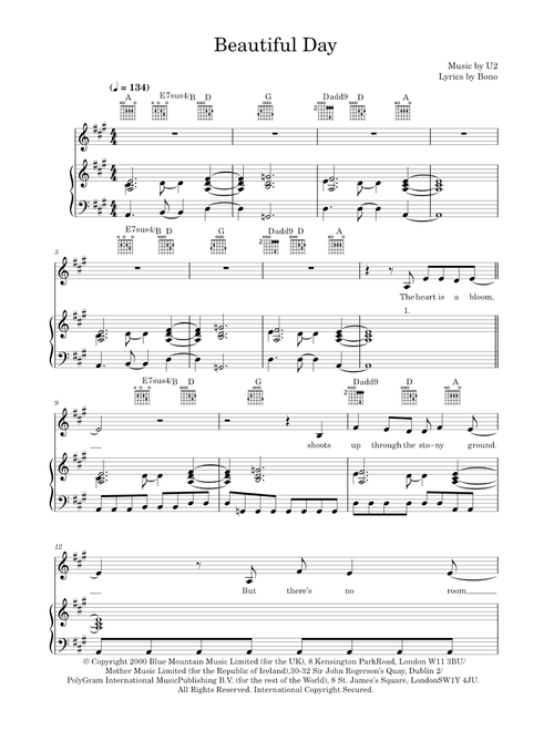 Beautiful Day - U2 (Piano-Vocal-Guitar (Piano Accompaniment))