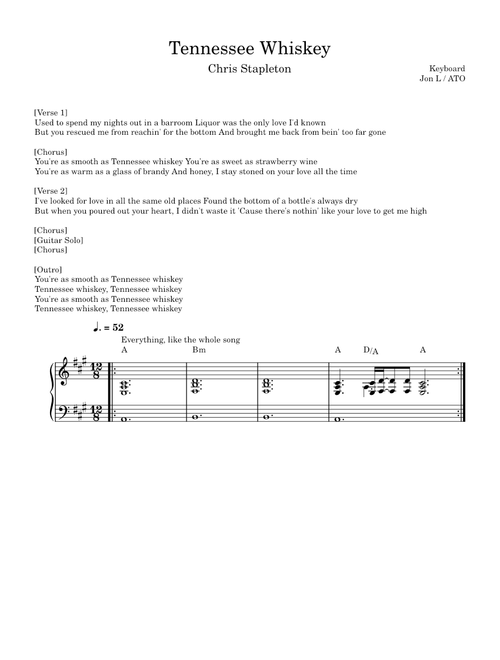 Tennessee whiskey – Chris Stapleton (Keyboard Lead Sheet)