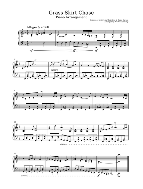 Grass Skirt Chase for piano - Spongebob music