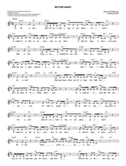 So Far Away - Carole King (Lead Sheet - Fake Book)