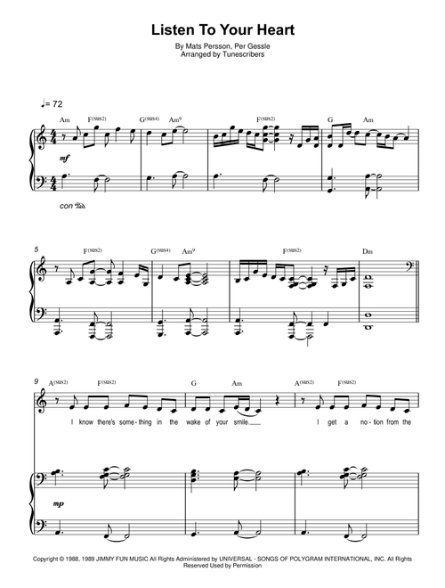 Listen To Your Heart (Arr. Tunescribers) - Mats Persson, Per Gessle (Piano Vocal)