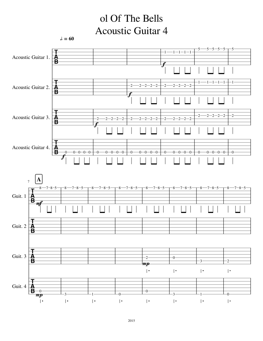 Carol Of The Bells Acoustic Guitar Ensemble Sheet Music and Tab for ...