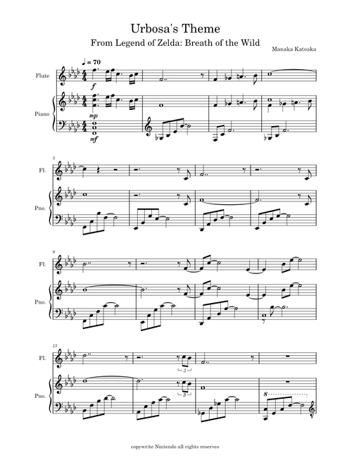 Urbosa's Theme – Manaka Katoaka The legend of zelda breath of the wild - Urbosa's Theme – Misc Computer Games Urbosa's_Theme (piano and flute)