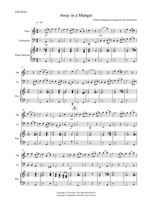 Away in a Manger for Oboe and Cello Duet (Arr. David Burndrett) - William Kirkpatrick (Instrumental Duet)