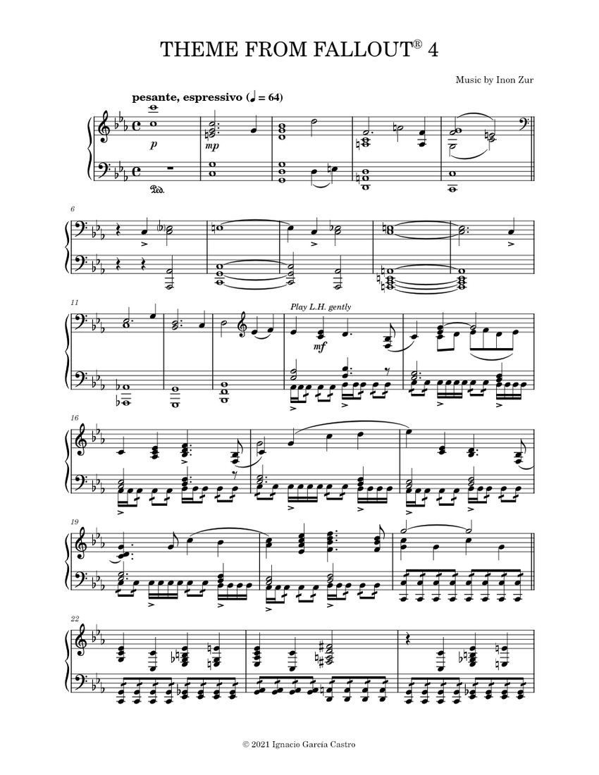 Theme From Fallout 4 Inon Zur Sheet Music For Piano Solo