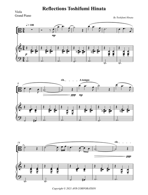 Reflections Toshifumi Hinata (Arr. Wesley S. SIlva) (Viola and Piano)