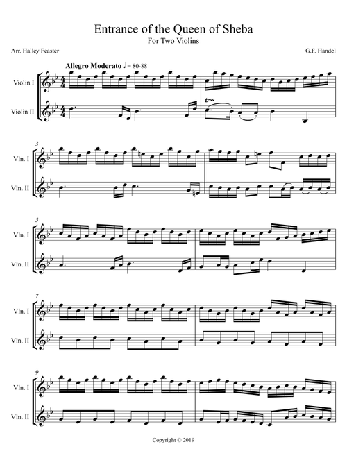 Entrance of the Queen of Sheba (Arr. Halley Feaster) - GF Handel (Violin Duet)