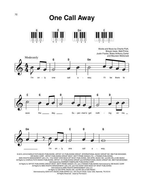 One Call Away - Charlie Puth (Super Easy Piano)