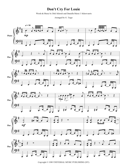 Don't Cry For Louie (Arr. G. Tiago) - Vaya Con Dios (Piano Solo)
