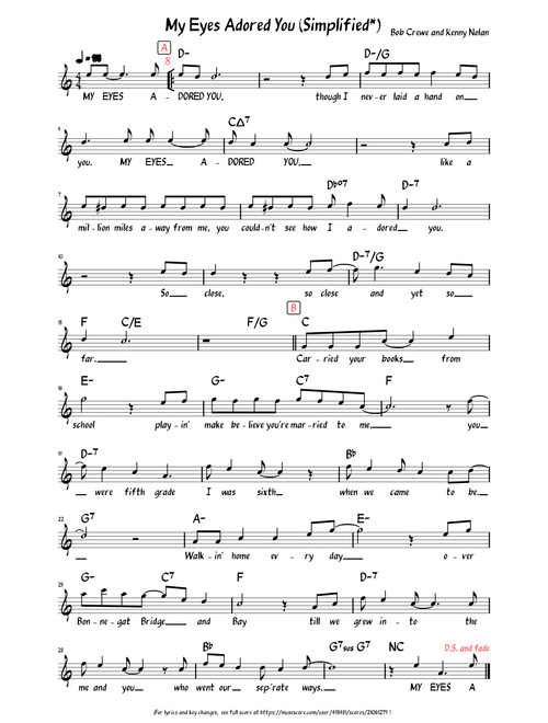 My Eyes Adored You (Simplified -- no key changes)