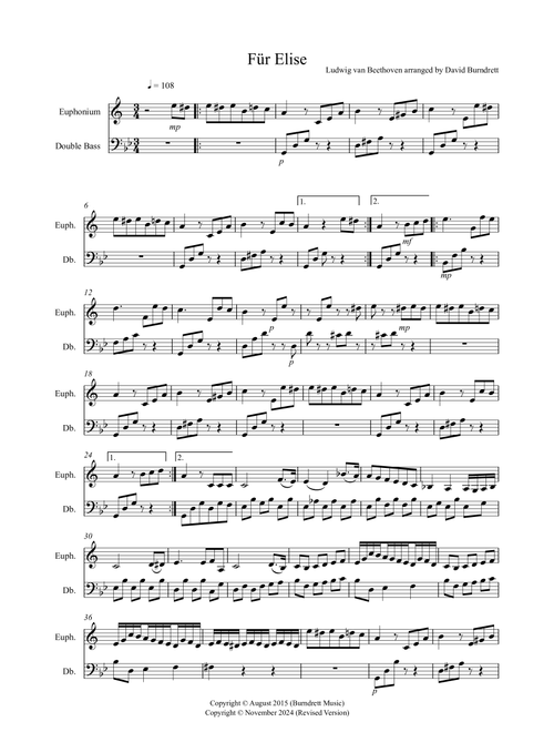 Fur Elise for Euphonium and Double Bass Duet (Arr. David Burndrett) - Ludwig Van Beethoven (Instrumental Duet)
