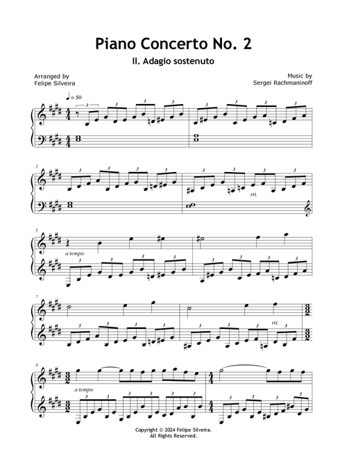 Piano Concerto No. 2, Mov. 2 (Adagio Sostenuto) (Arr. Felipe Silveira) - Rachmaninoff (Piano Solo)