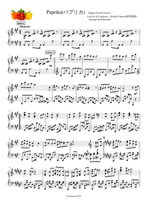 Paprika パプリカ – Kenshi Yonezu (米津 玄師) Sheet Music with