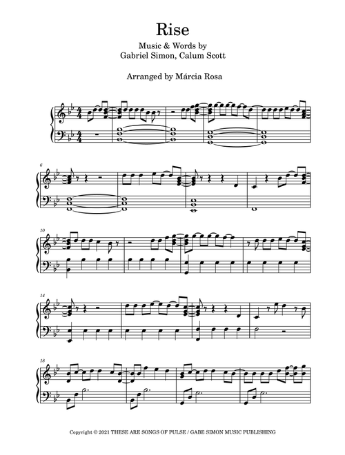 Rise (Arr. Márcia Rosa) - Calum Scott (Piano Solo)