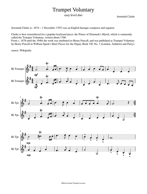Trumpet Voluntary - Easy Duo
