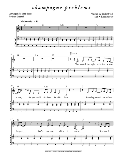 Champagne Problems (Arr. Sara Garrard) - Taylor Swift (Piano Vocal)