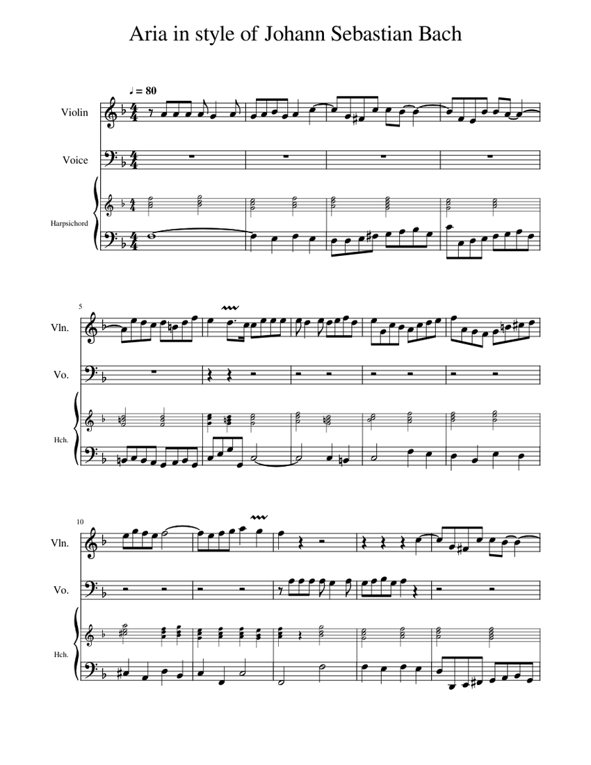 Aria in style of Bach - in F major Sheet music for Harpsichord, Vocals ...
