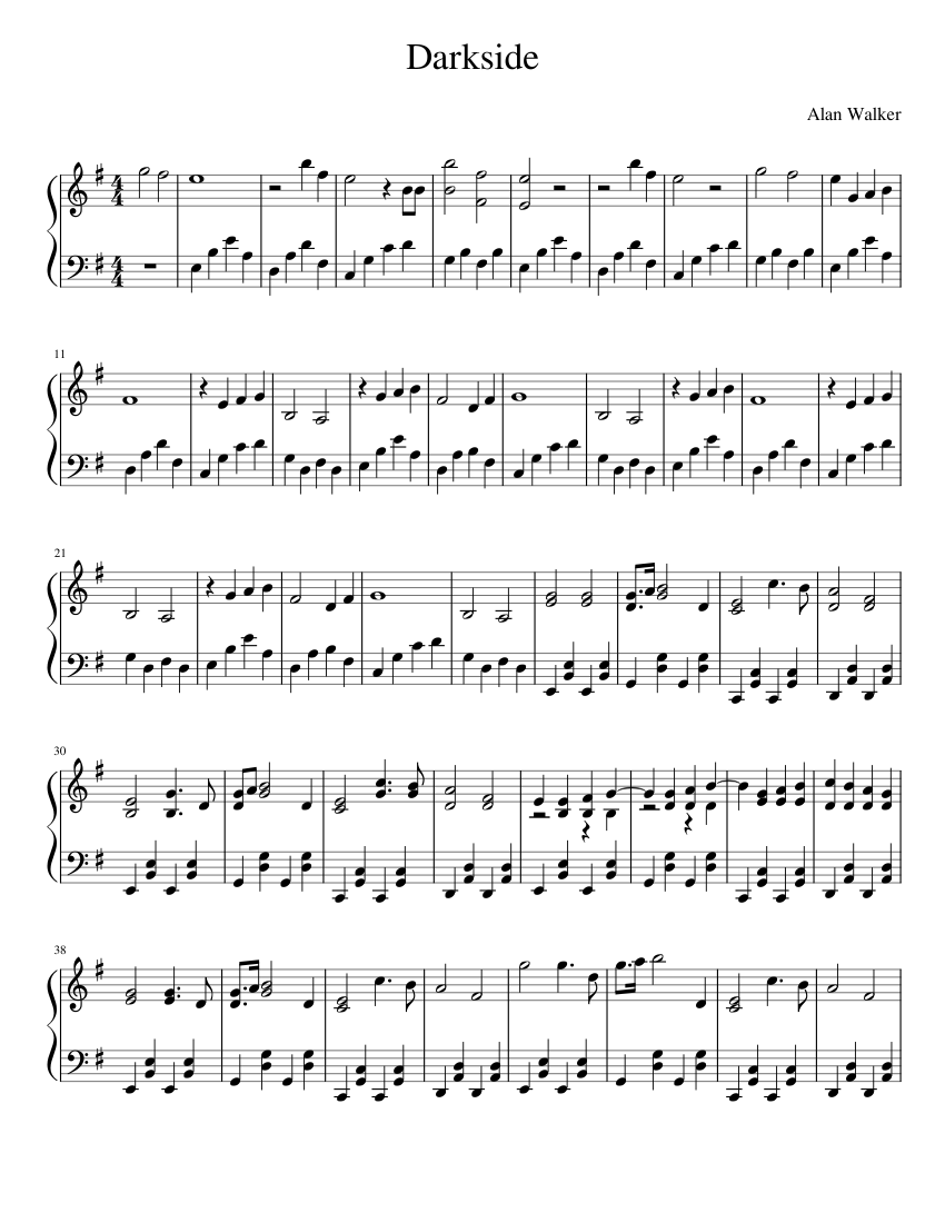 Darkside – Alan Walker Sheet Music for Piano (Solo) | MuseScore.com