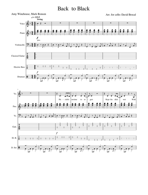 Back to black – Amy Winehouse -Piano-Cello-Guitar-Bass-Drums