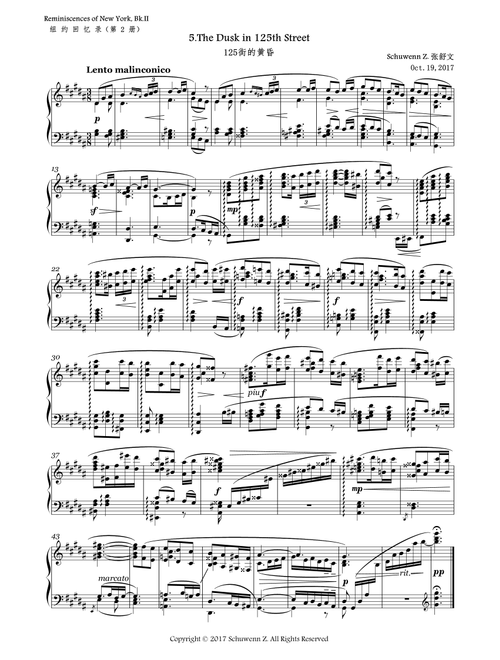 Reminiscences of New York,Bk.2,No.5:The Dusk in 125th Street - Schuwenn Z. (Piano Solo)