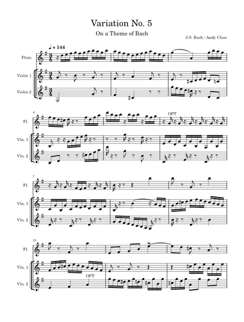 Goldberg-Variationen Variatio 5 – Johann Sebastian Bach Goldberg-Variationen Variatio 5 – J.S. Bach Goldberg Variation No. 5 for Flute and Violins