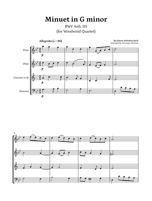 Minuet in G minor, BWV Anh. 115 (Woodwind Quartet) - J. S. Bach (Arr. Henrique Oliveira) - Johann Sebastian Bach (Woodwind Ensemble)
