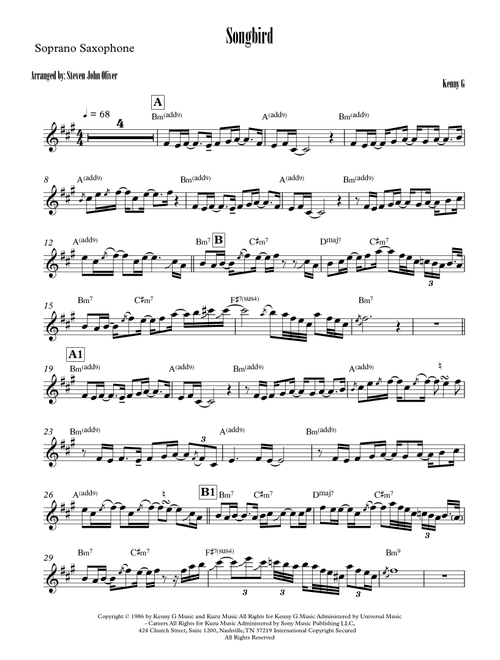 Songbird (Arr. Steven John Oliver) - Kenny G (Soprano Sax Solo)
