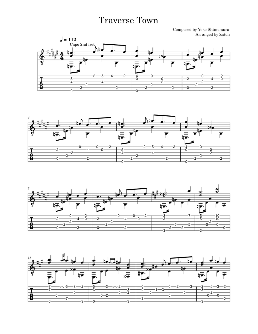 Traverse Town - Yoko Shimomura Sheet Music and Tab for Guitar