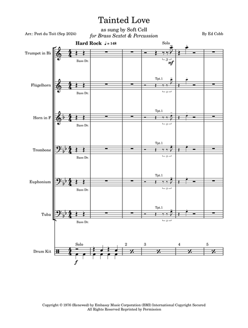 Tainted Love (Arr. Peet du Toit) - Ed Cobb (Brass Ensemble)