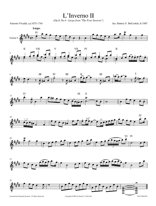 L'Inverno "Winter" II. Largo, Op. 8, No. 4, for Two Guitars, RV 297 from the Four Seasons (Arr. Dennis McCorkle) - Antonio Vivaldi (Instrumental Duet)