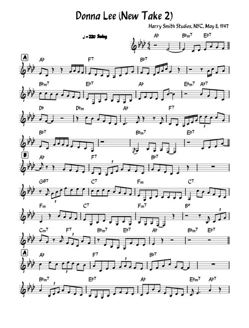 Donna Lee (New Take 2) Charlie Parker Solo Transcription