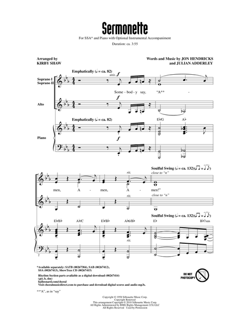 Sermonette (Arr. Kirby Shaw) - Jon Hendricks, Lambert Hendricks & Ross (Choral, SSA)