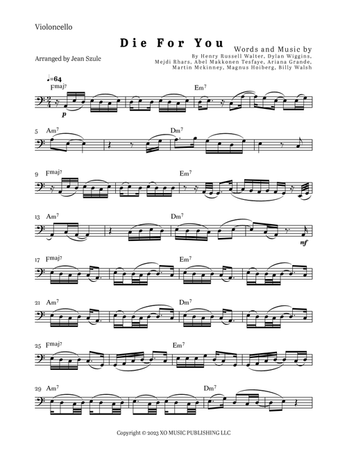Die For You Remix (Arr. Jean Szulc) - The Weeknd With Ariana Grande (Cello Solo)