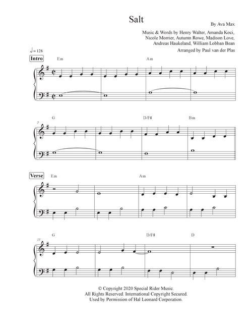 Salt (Arr. Paul van der Plas) - Ava Max (Piano Solo)